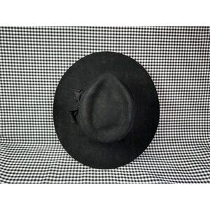 Olive & Pique Black Wool Fedora Hat Wide Brim Bow Accent Classic Structured